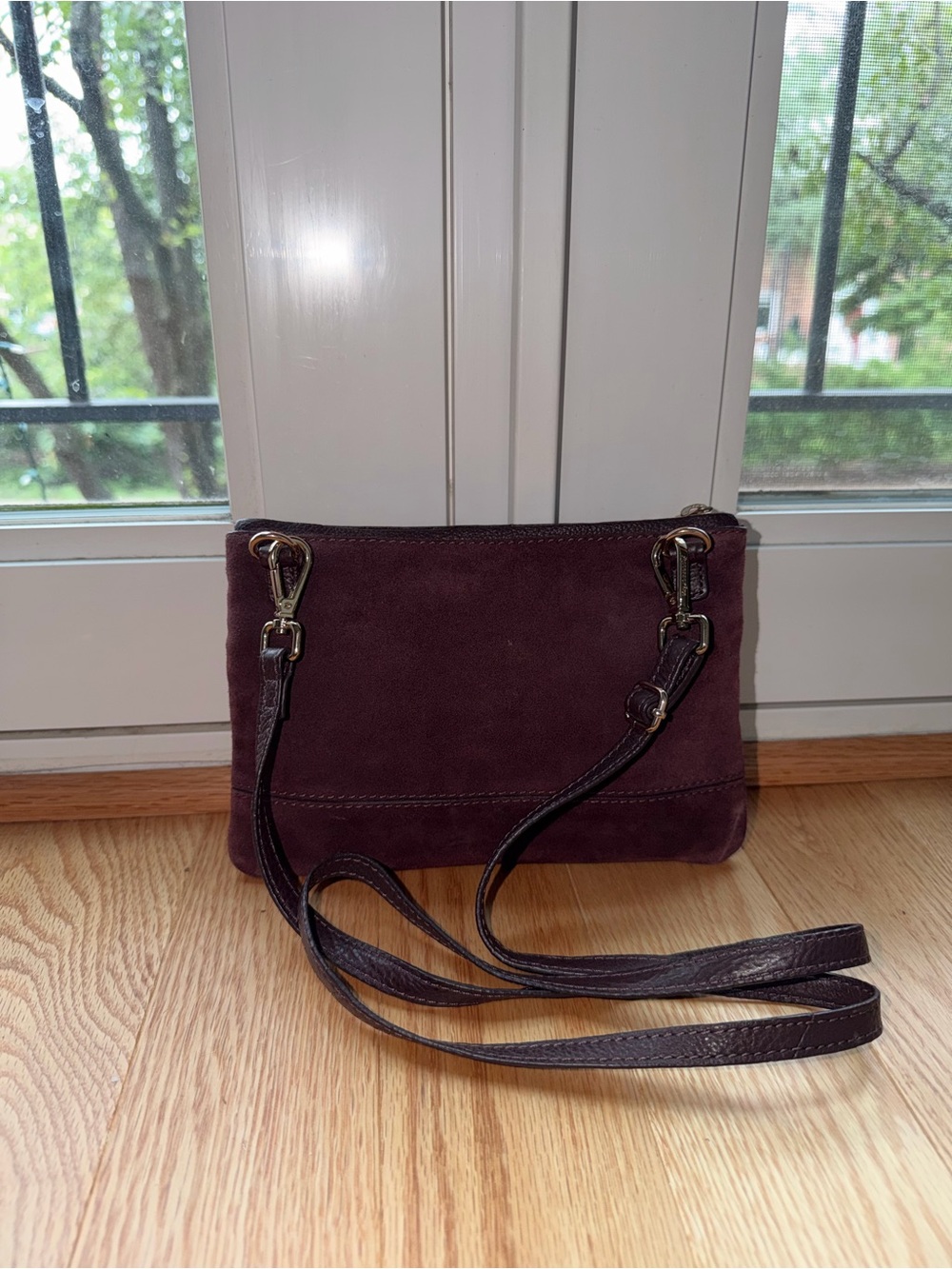Accessorize Burgundy Genuine Leather Suede Crossbody Shoulder Bag